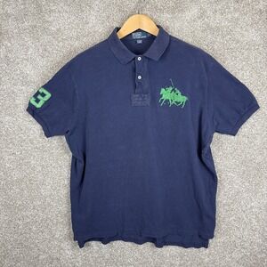 Polo Ralph Lauren Polo Shirt Men's‎ XXL Navy Blue Green Stampede Vented